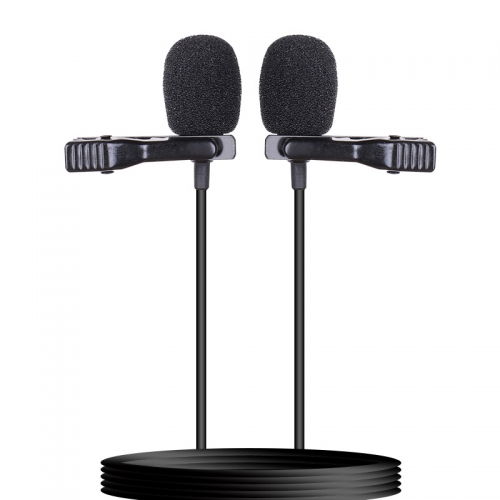 Dual-head Lavalier Microphone Professional Clip on Lapel Condenser Microphone